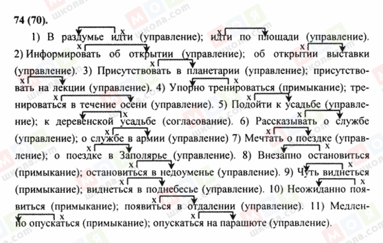ГДЗ Російська мова 8 клас сторінка 74(70)