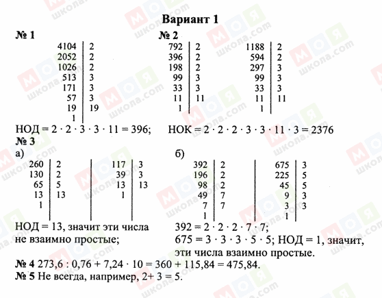 ГДЗ Математика 6 класс страница Вариант 1