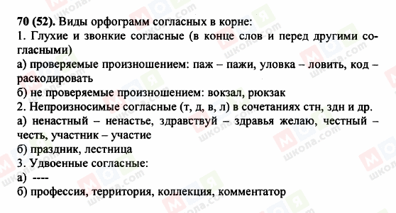 ГДЗ Російська мова 5 клас сторінка 70 (52)