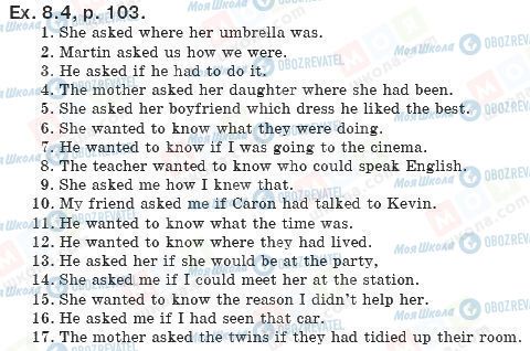 ГДЗ Англійська мова 8 клас сторінка упр.8.4, стр.103