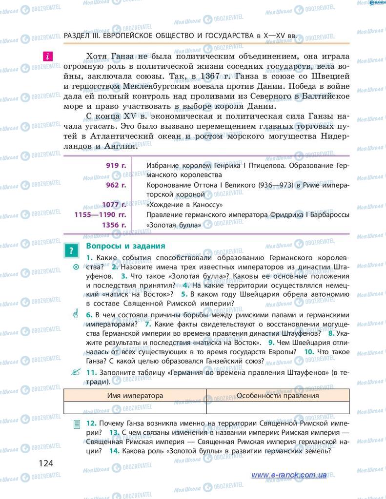 Підручники Всесвітня історія 7 клас сторінка 124