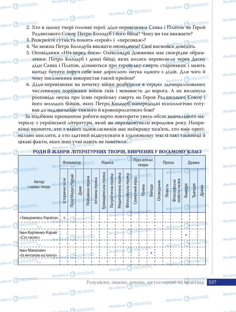 Учебники Укр лит 8 класс страница  337