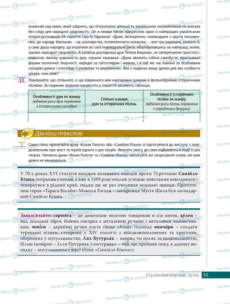 Учебники Укр лит 8 класс страница 35