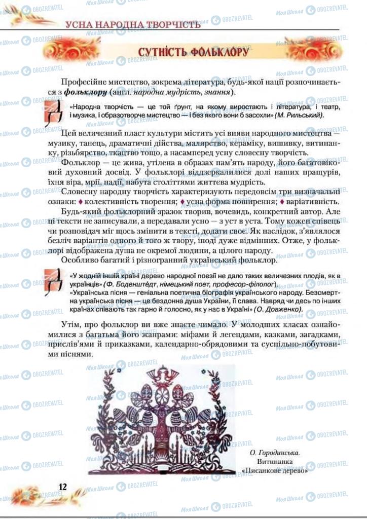 Підручники Українська література 8 клас сторінка  12