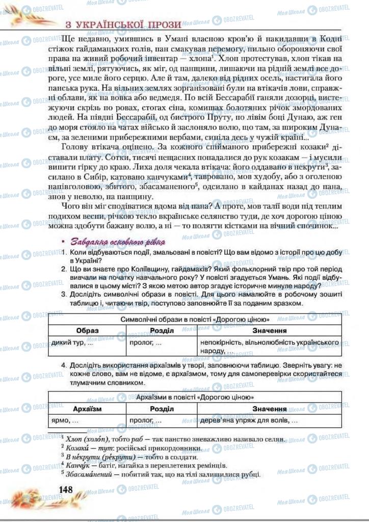 Підручники Українська література 8 клас сторінка  148