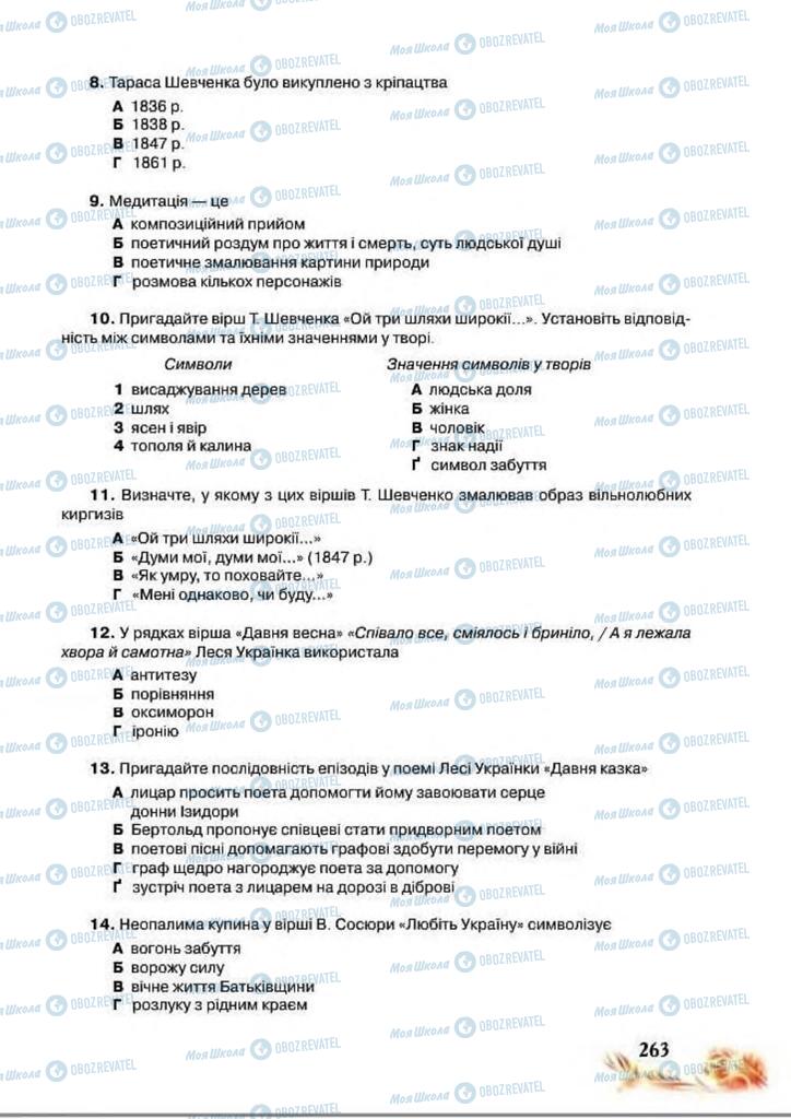 Підручники Українська література 8 клас сторінка  263