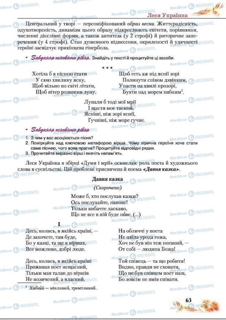 Підручники Українська література 8 клас сторінка  63