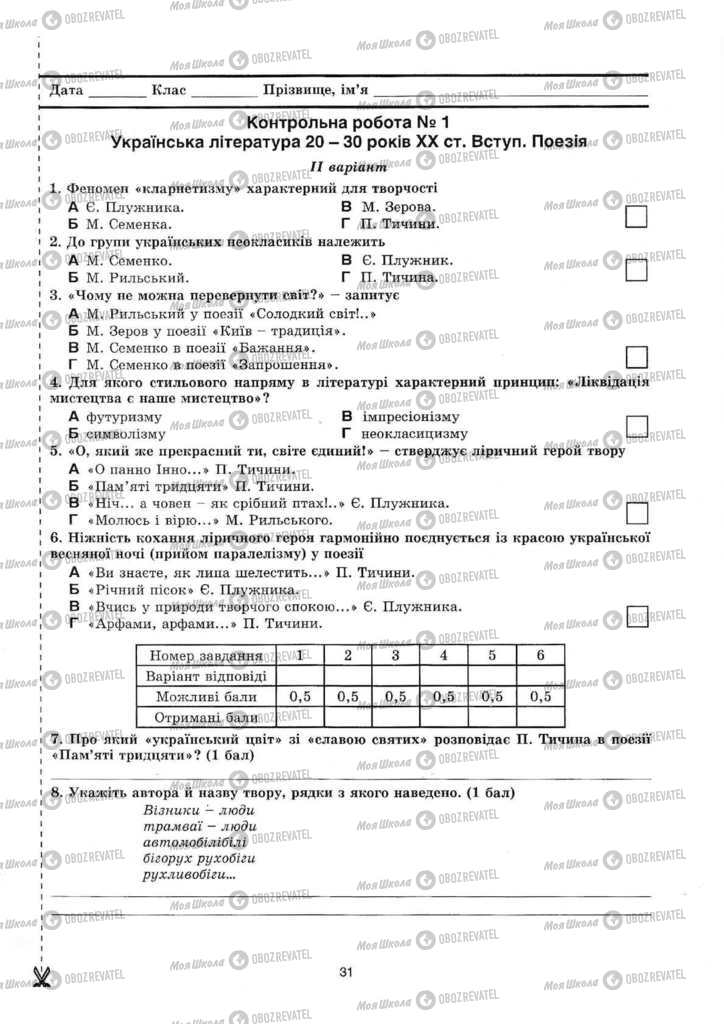 Підручники Українська література 11 клас сторінка 31