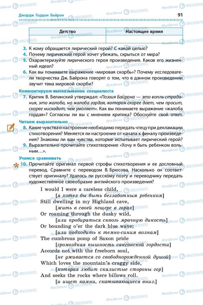 Підручники Зарубіжна література 9 клас сторінка 91