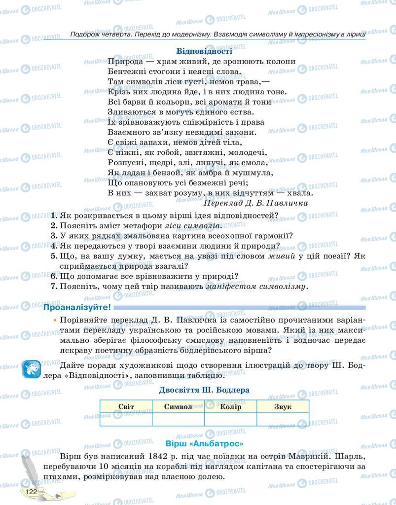 Підручники Зарубіжна література 10 клас сторінка 122