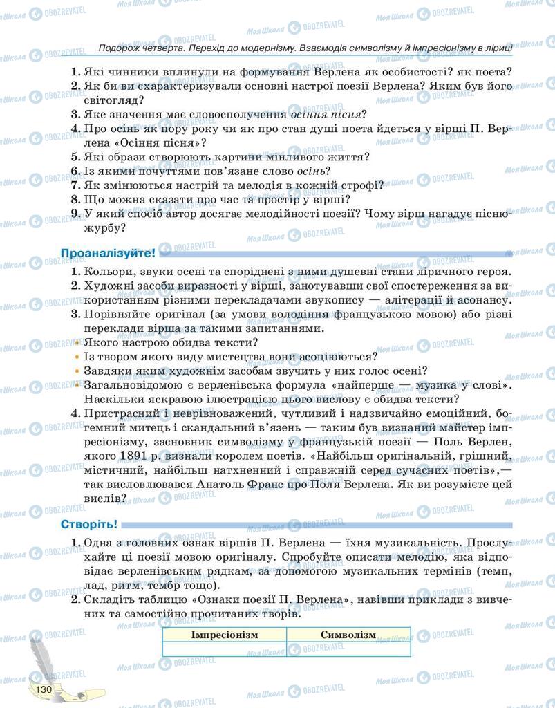 Підручники Зарубіжна література 10 клас сторінка 130