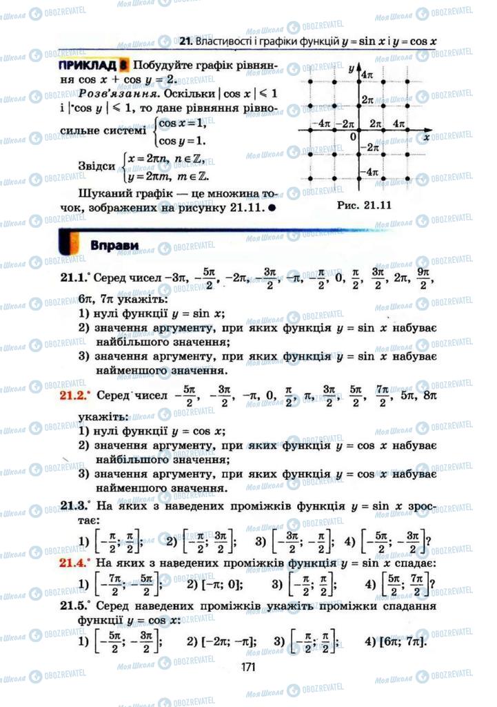 Підручники Алгебра 10 клас сторінка 171