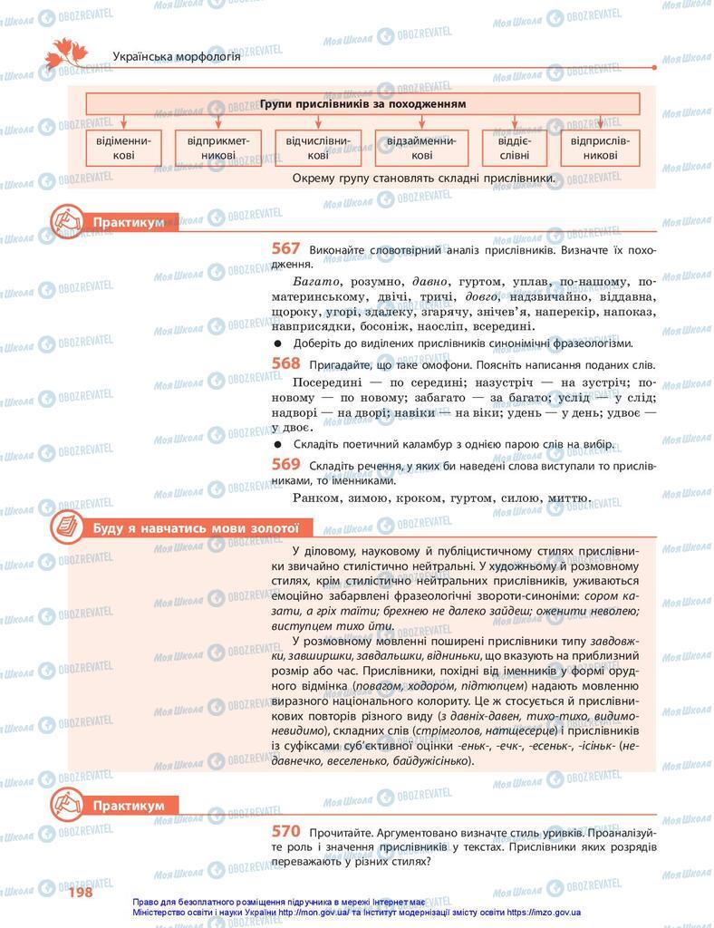 Підручники Українська мова 10 клас сторінка 198