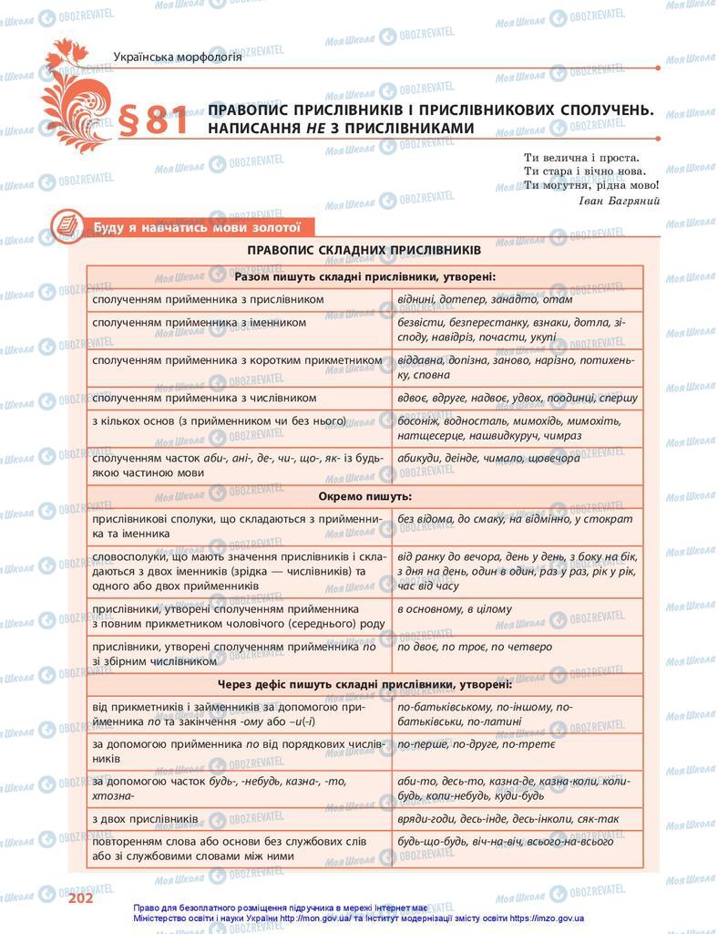 Учебники Укр мова 10 класс страница 202