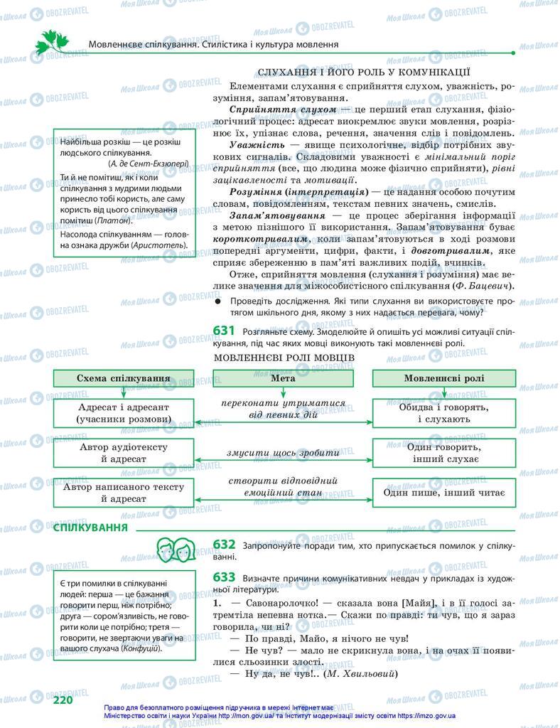 Учебники Укр мова 10 класс страница 220