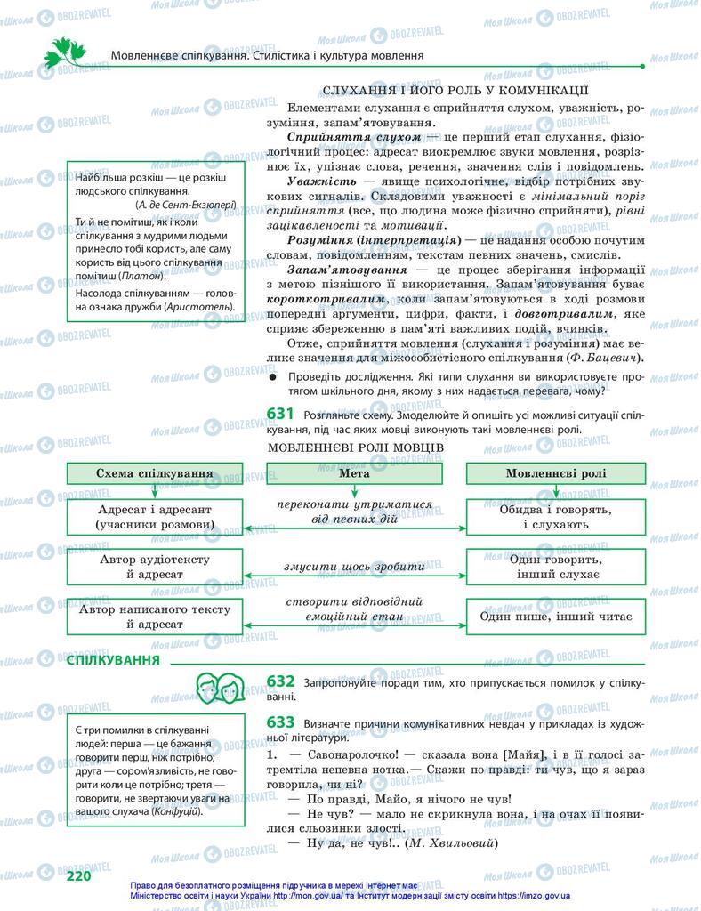 Підручники Українська мова 10 клас сторінка 220