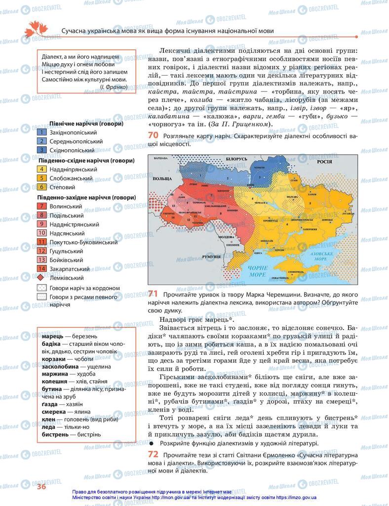 Підручники Українська мова 10 клас сторінка 36