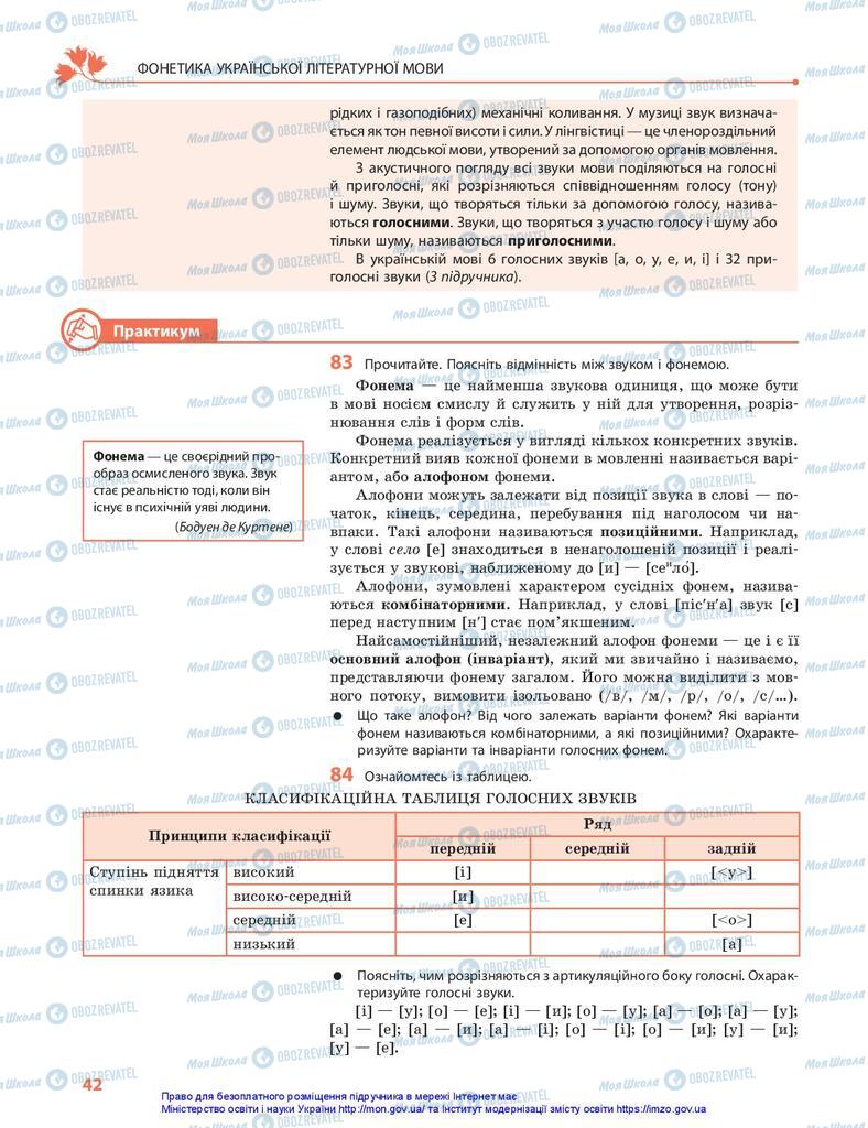 Підручники Українська мова 10 клас сторінка 42