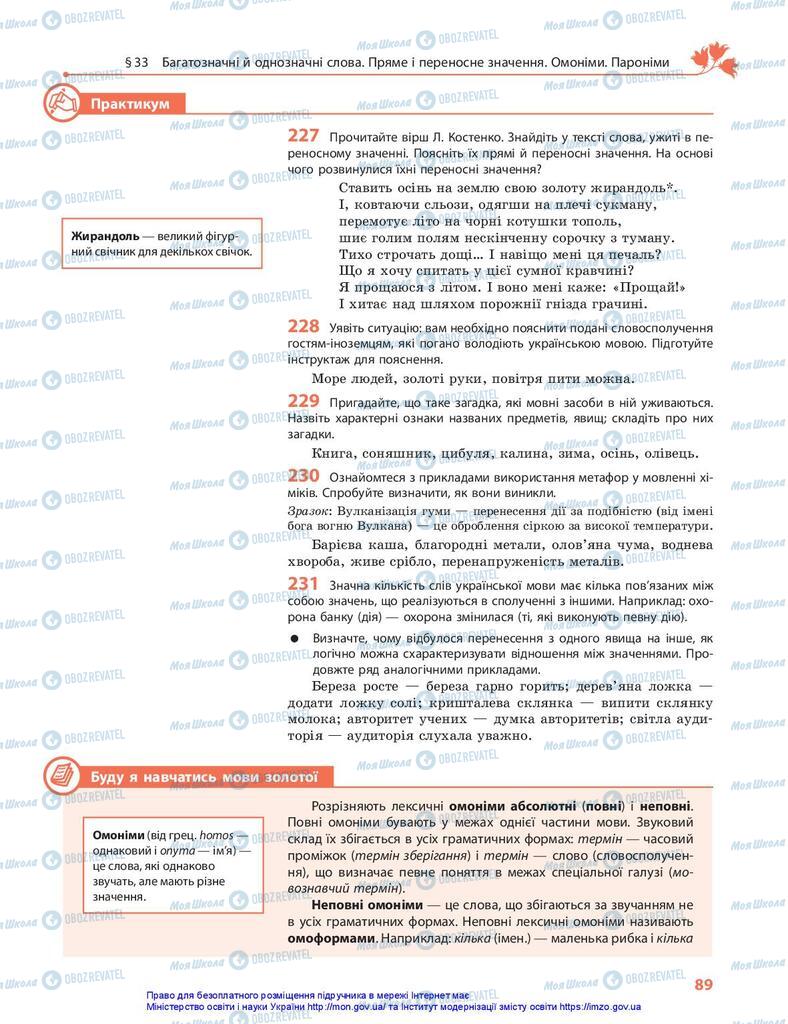 Підручники Українська мова 10 клас сторінка 89