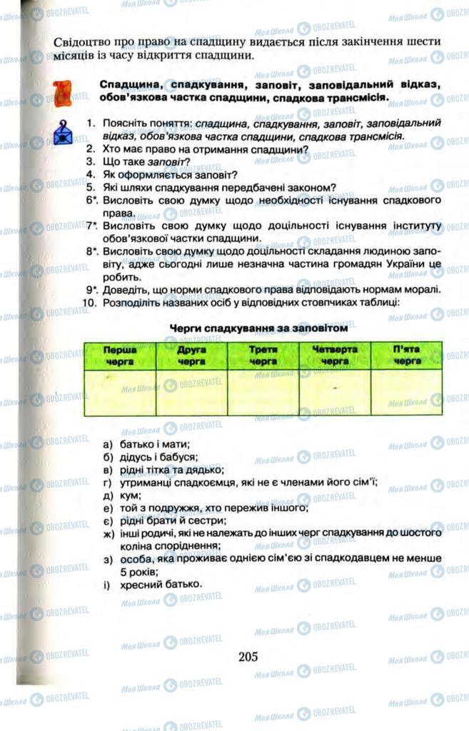 Підручники Правознавство 11 клас сторінка 205