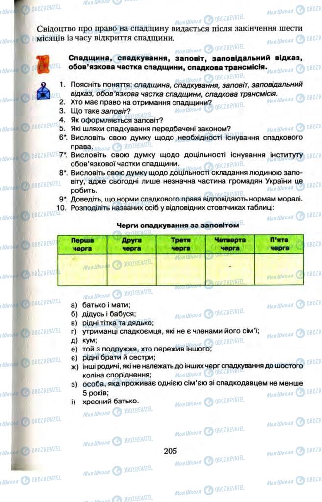 Підручники Правознавство 11 клас сторінка  205