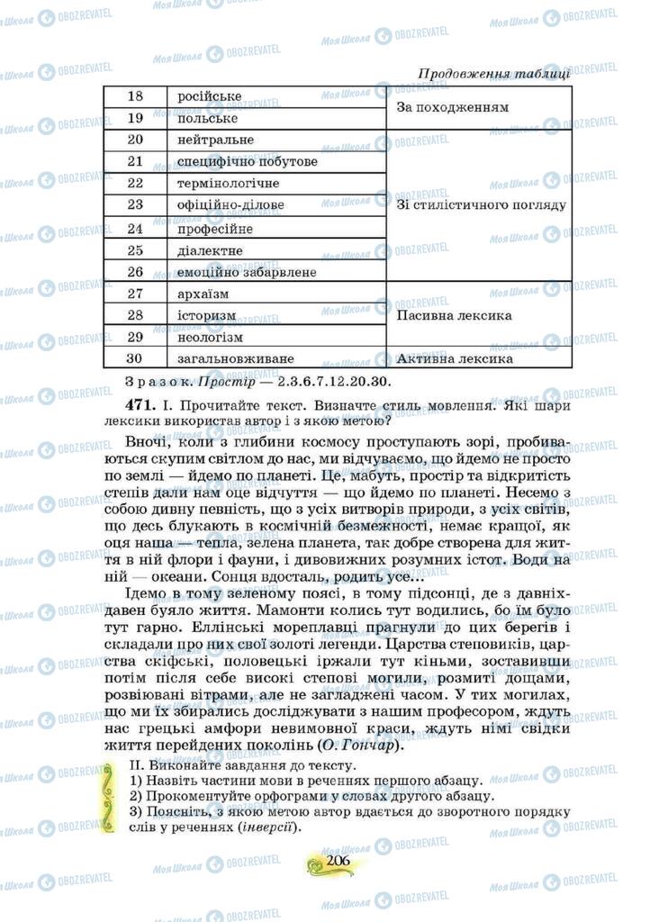 Підручники Українська мова 10 клас сторінка 206