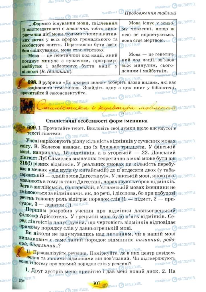 Підручники Українська мова 10 клас сторінка 307