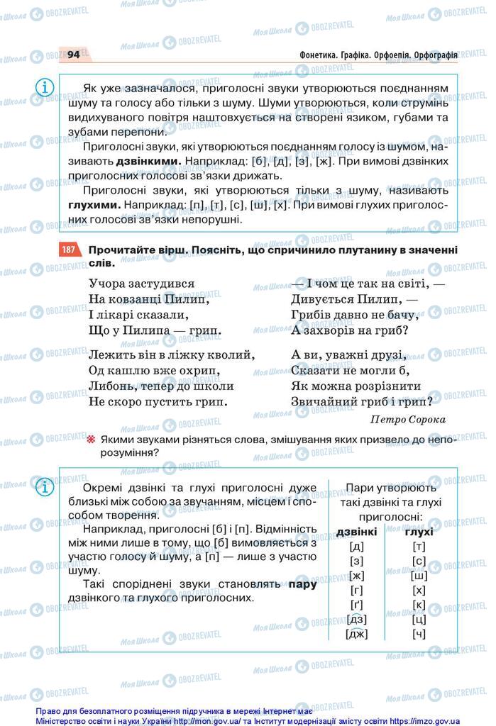 Учебники Укр мова 5 класс страница 94