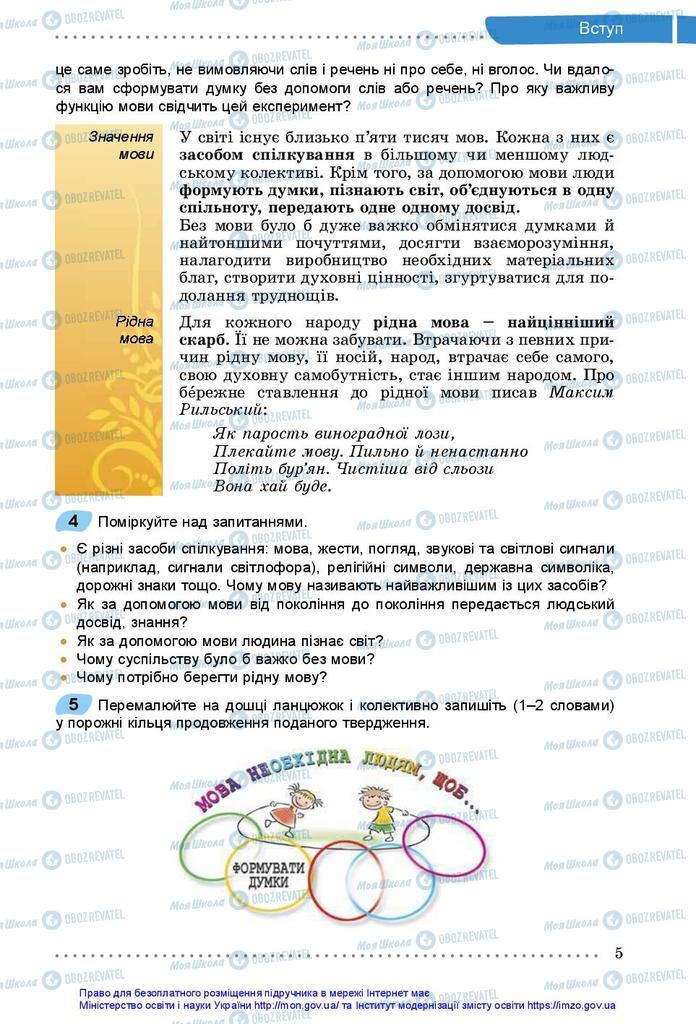 Підручники Українська мова 5 клас сторінка  5