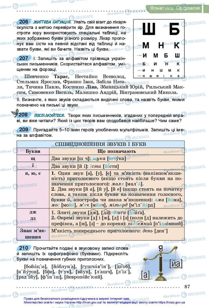 Підручники Українська мова 5 клас сторінка 87