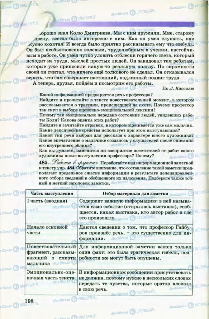 Підручники Російська мова 8 клас сторінка 198