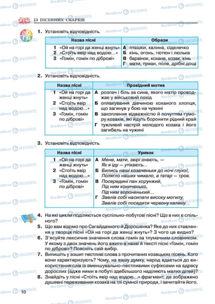 Підручники Українська література 7 клас сторінка 10