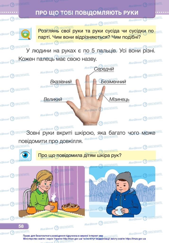 Підручники Я досліджую світ 1 клас сторінка 58