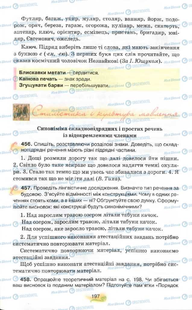 Підручники Українська мова 9 клас сторінка 197