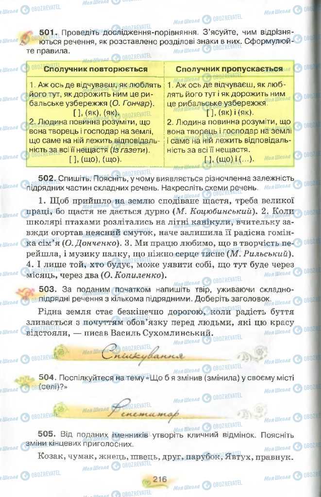 Підручники Українська мова 9 клас сторінка 216