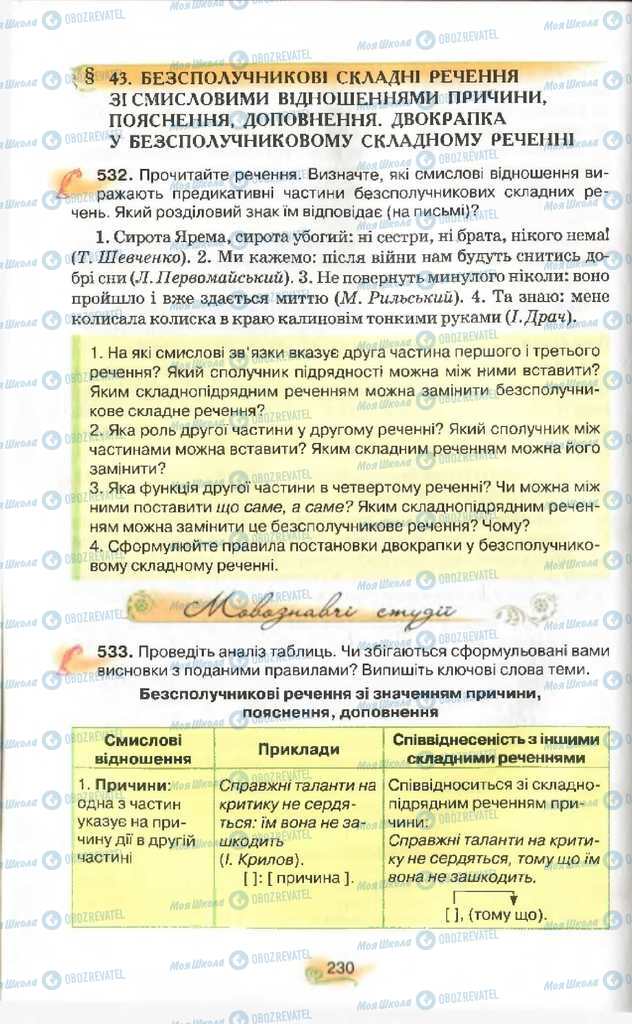 Підручники Українська мова 9 клас сторінка 230