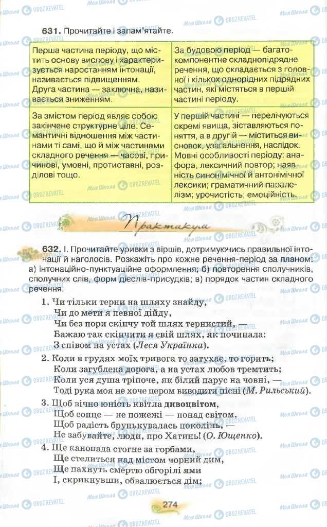 Підручники Українська мова 9 клас сторінка 274