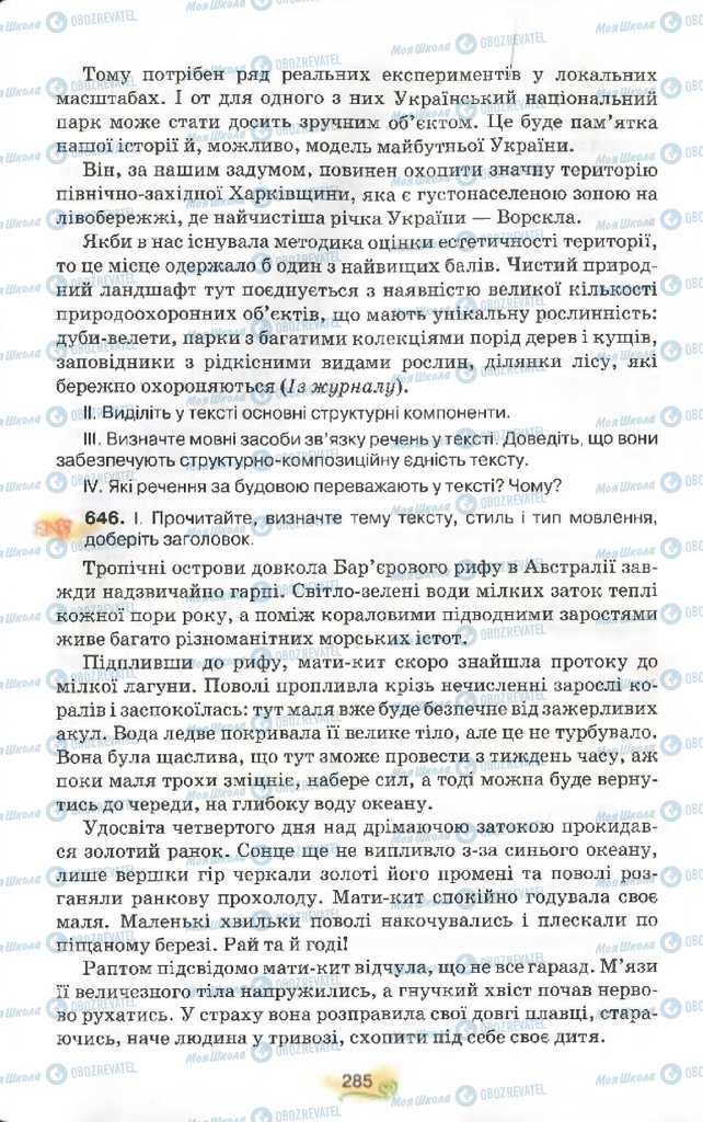 Підручники Українська мова 9 клас сторінка 285