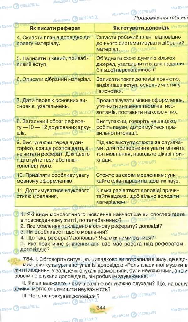 Підручники Українська мова 9 клас сторінка 344