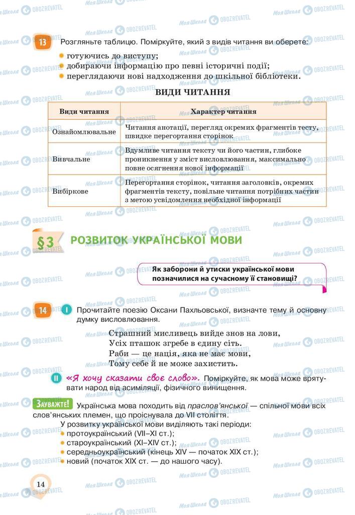 Підручники Українська мова 10 клас сторінка 14