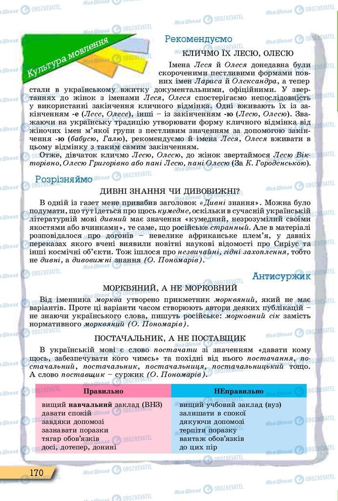 Підручники Українська мова 10 клас сторінка 170