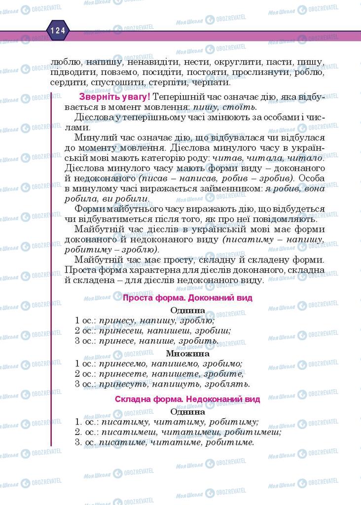 Підручники Українська мова 10 клас сторінка 124