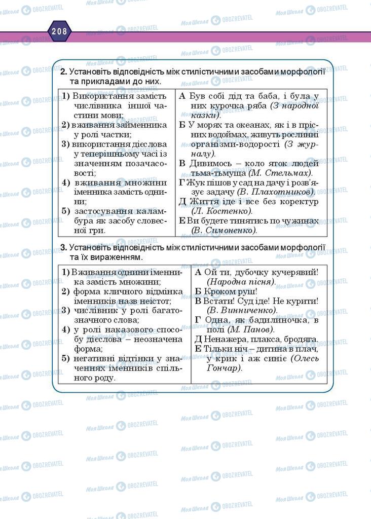 Підручники Українська мова 10 клас сторінка 208