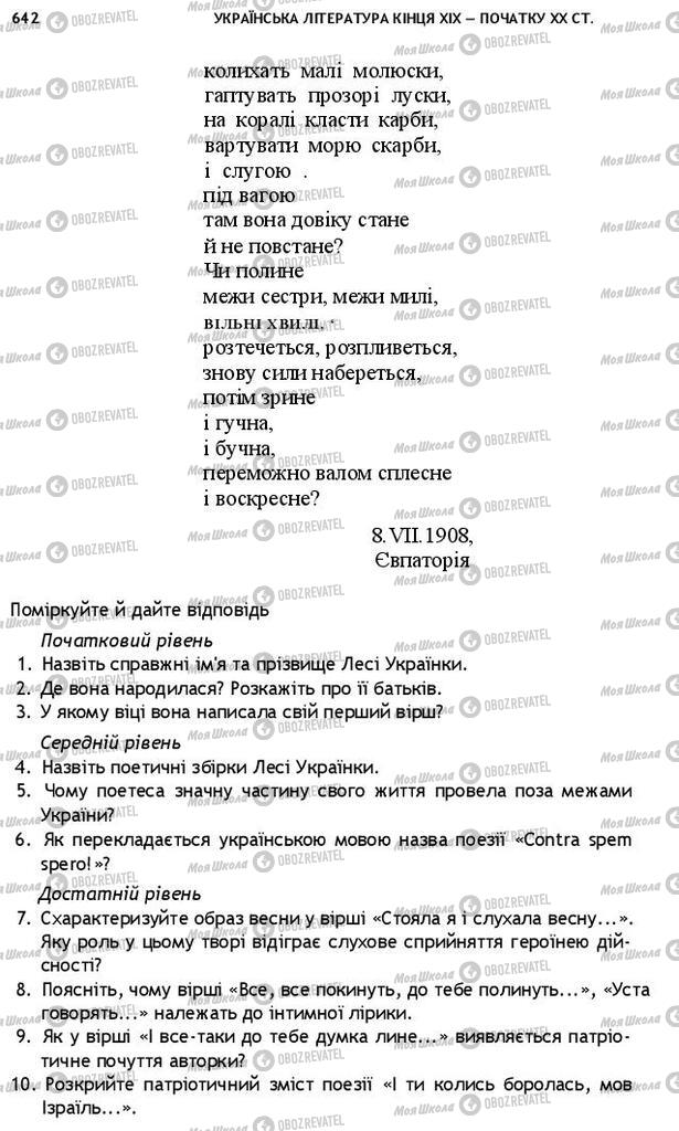 Підручники Українська література 10 клас сторінка 642