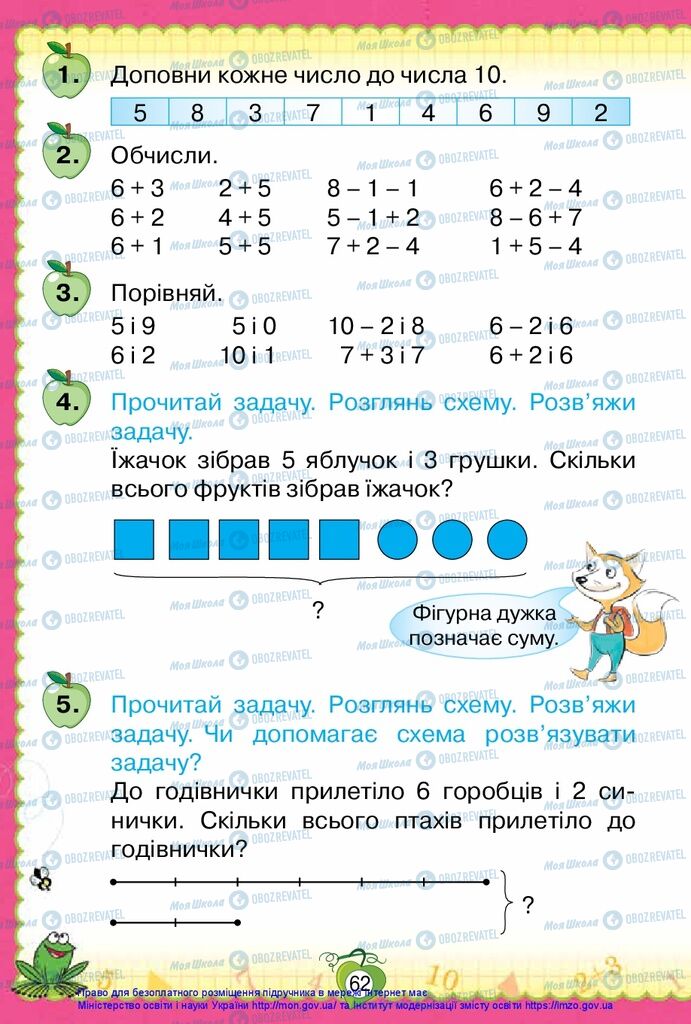 Підручники Математика 1 клас сторінка 62