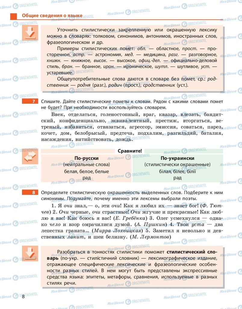Підручники Російська мова 10 клас сторінка 8