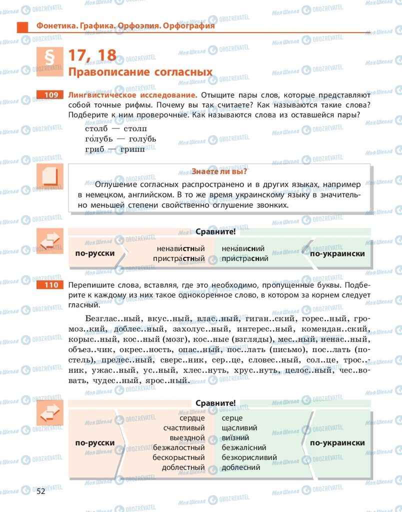 Підручники Російська мова 10 клас сторінка 52