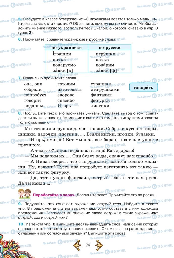 Підручники Російська мова 5 клас сторінка 24