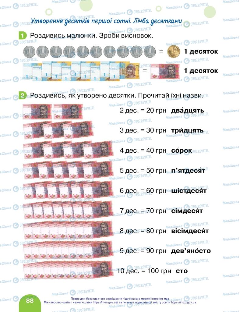Підручники Математика 1 клас сторінка 88