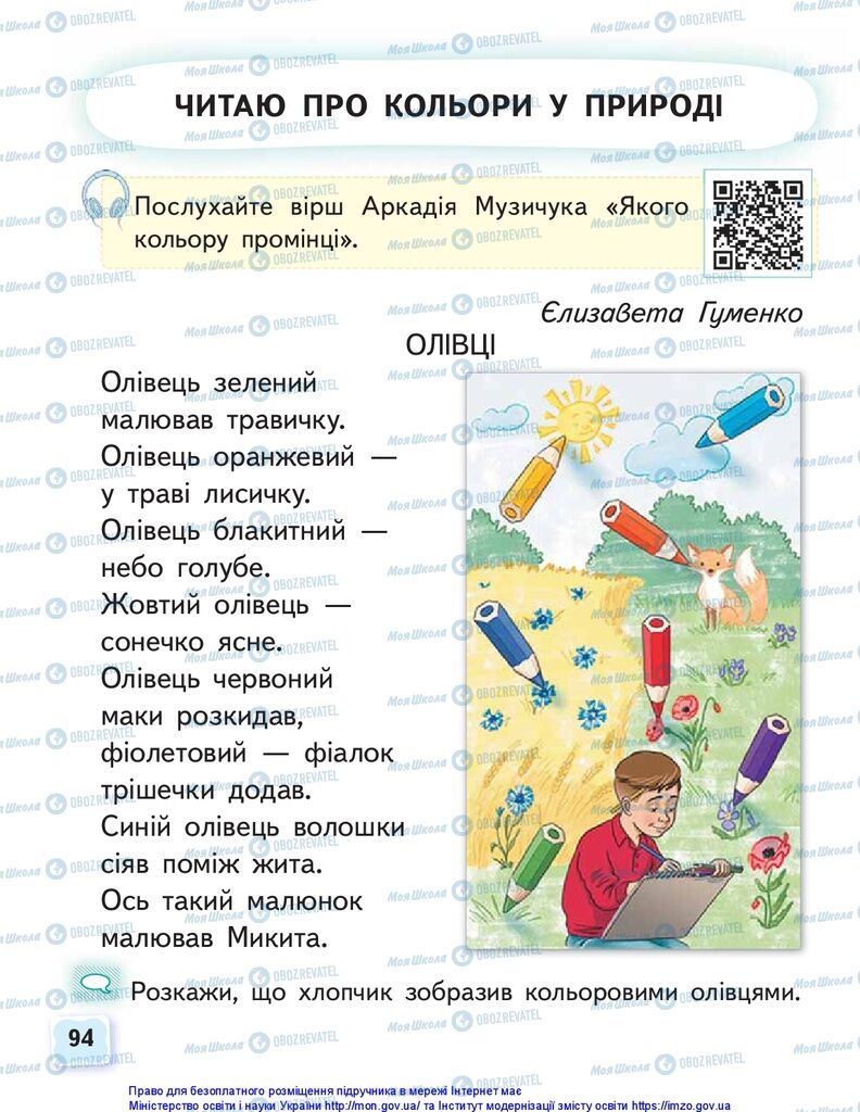 Учебники Укр мова 1 класс страница 94